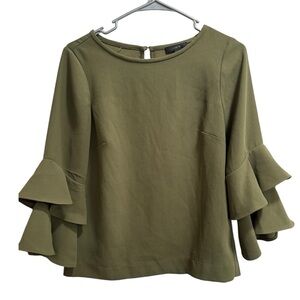 J. Crew Tiered Bell Sleeve Blouse, Green,‎ size 00